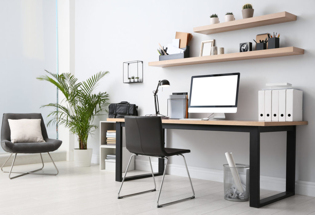 Modern,Computer,On,Table,In,Office,Interior.,Stylish,Workplace